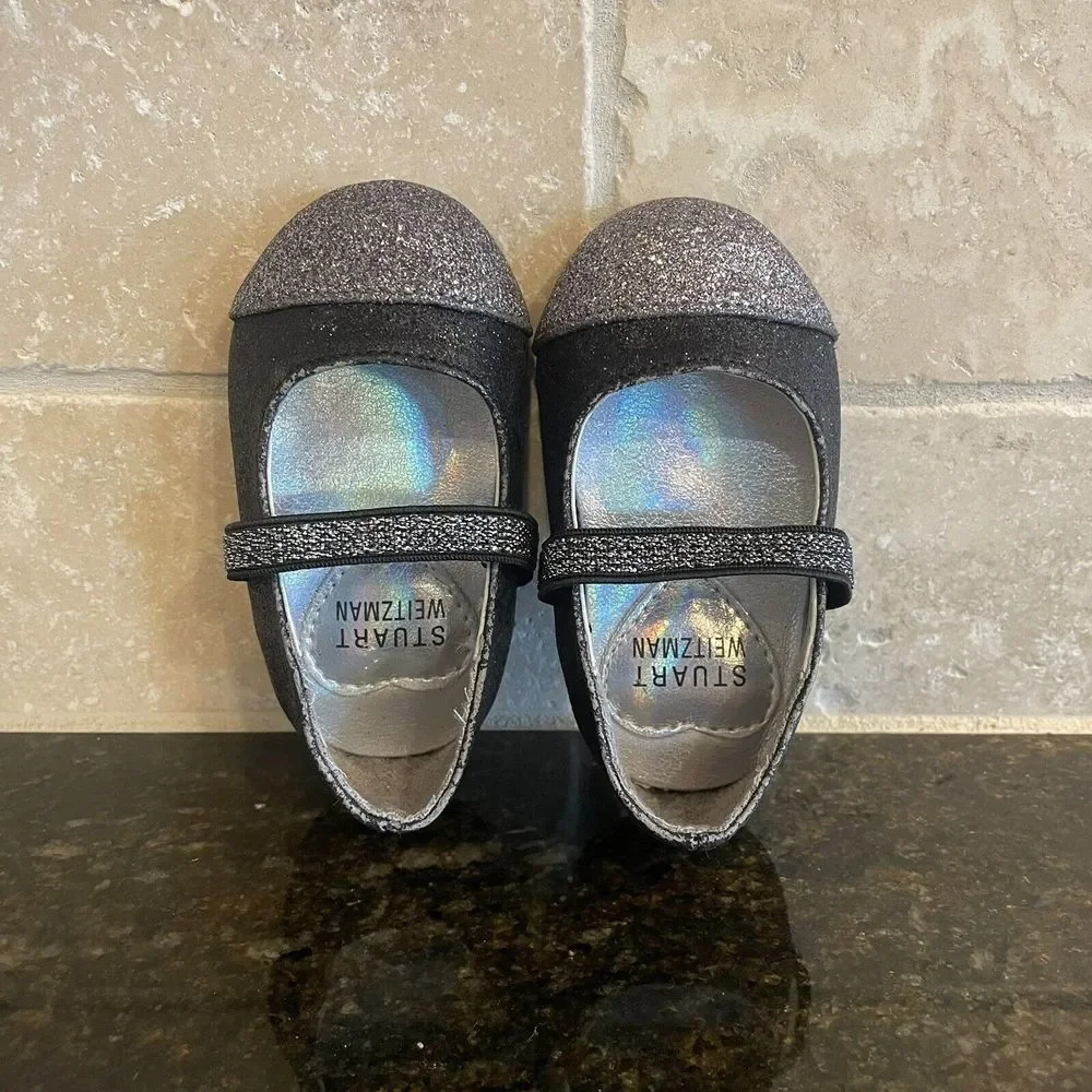 Stuart Weitzman Baby Shoes Size 2‎ Baby Cupcake Black/Pewter Sparkle